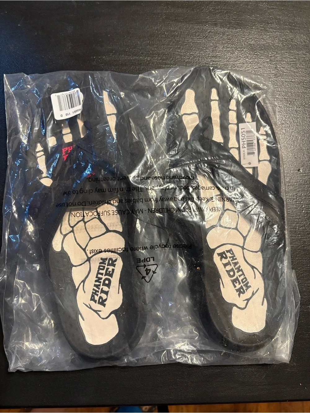 Double H Black Sandal Slides with Skeleton Footprint Brand New Phantom Rider